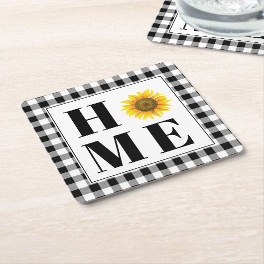 Buffalo check sunflower "Home" Kartonnen Onderzetters (Schuin)