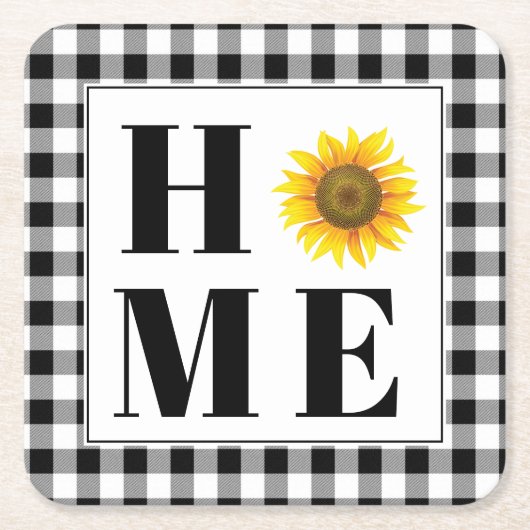 Buffalo check sunflower "Home" Kartonnen Onderzetters (Voorkant)
