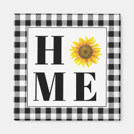 Buffalo check sunflower "Home" Magneet