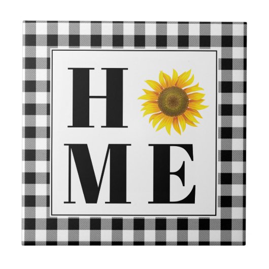Buffalo check sunflower "Home" Tegeltje (Voorkant)