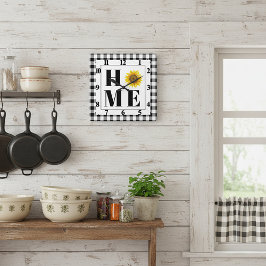 Buffalo check sunflower "Home"   Vierkante Klok