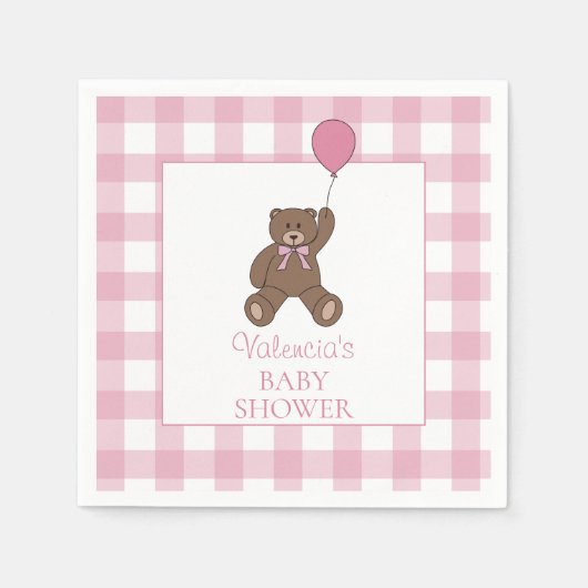 Buffalo Check Teddy Bear and Balloon Baby Shower Servet (Voorkant)