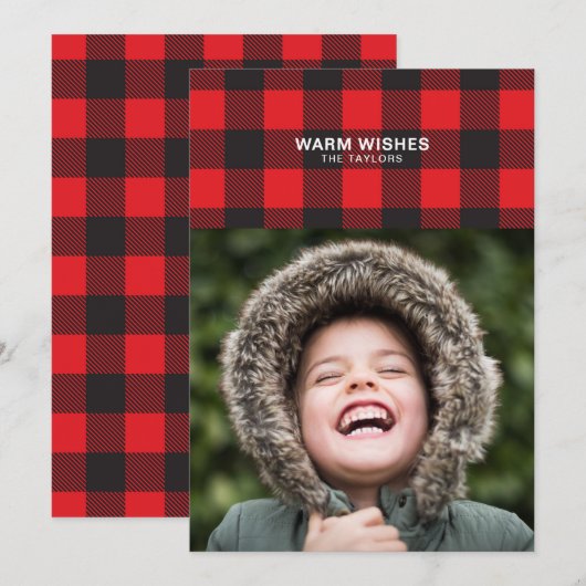 Buffalo Check Warm Wish kerstfotokaart Feestdagenkaart (Voorkant / Achterkant)