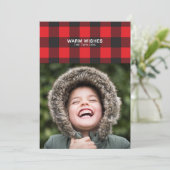 Buffalo Check Warm Wish kerstfotokaart Feestdagenkaart (Staand voorkant)