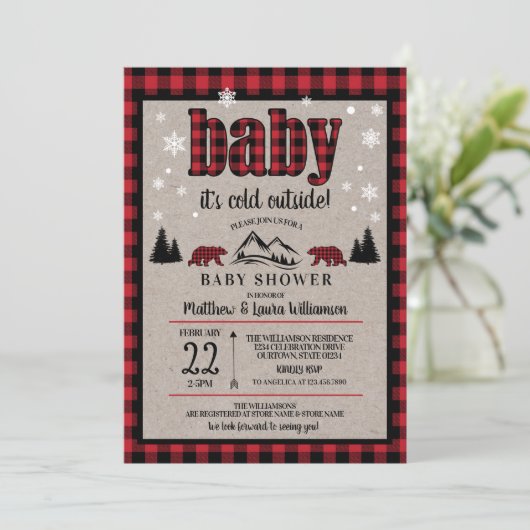 Buffalo Check Zwart Beer Baby shower Kaart (Staand voorkant)