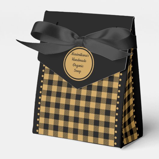 Buffalo Check - Zwart en Goud - 3x1.5x3.25 Tent Bedankdoosjes (Voorkant Zijde)