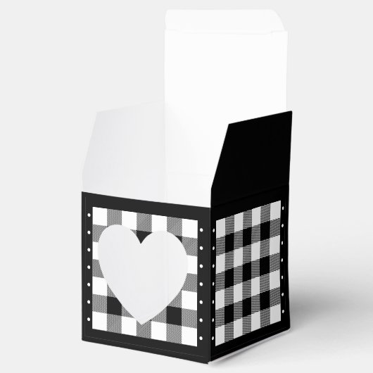 Buffalo Check - Zwart en Wit - Hart Favoriet Box Bedankdoosjes (Geopend)