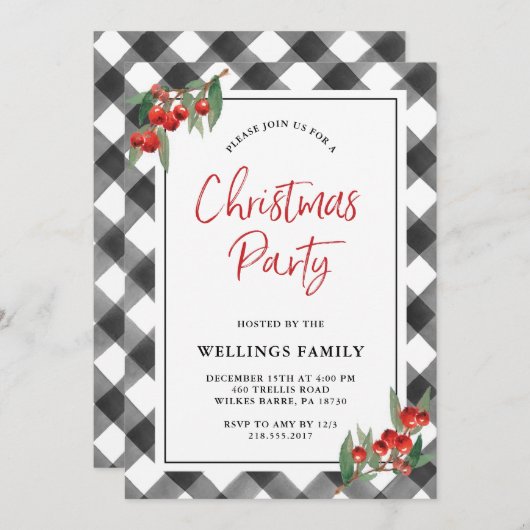 Buffalo Check Zwart & Wit Aangepast Kerstfeest Kaart (Voorkant / Achterkant)