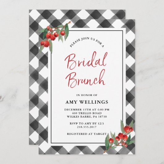 Buffalo Check Zwart & Wit Aangepaste Bruids Brunch Kaart (Voorkant / Achterkant)