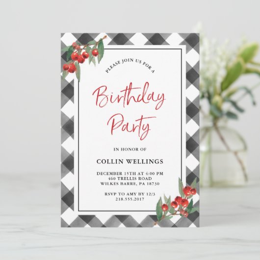 Buffalo Check Zwart & Wit Aangepaste Verjaardagsfe Kaart (Staand voorkant)