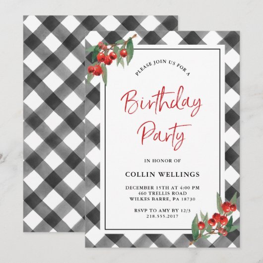 Buffalo Check Zwart & Wit Aangepaste Verjaardagsfe Kaart (Voorkant / Achterkant)