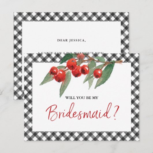 Buffalo Check Zwart & Wit Bruidsmeisje Voorstel Briefkaart (Voorkant / Achterkant)