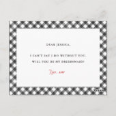 Buffalo Check Zwart & Wit Bruidsmeisje Voorstel Briefkaart (Achterkant)