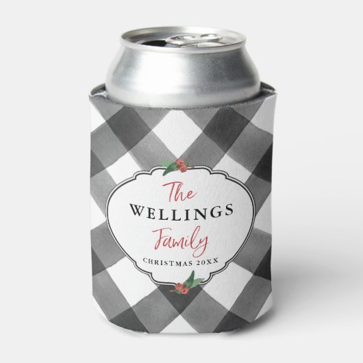 Buffalo Check Zwart & Wit Kerstfeest Gedateerd Blikjeskoeler (Blikje Voorkant)