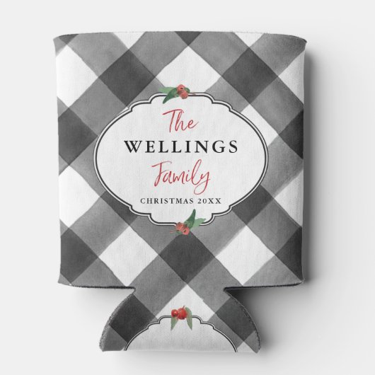 Buffalo Check Zwart & Wit Kerstfeest Gedateerd Blikjeskoeler (Achterkant)