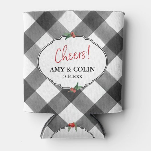 Buffalo Check Zwart & Wit Proost Huwelijk Custom Blikjeskoeler (Voorkant)