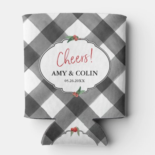 Buffalo Check Zwart & Wit Proost Huwelijk Custom Blikjeskoeler (Achterkant)