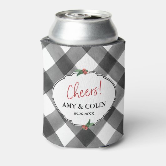 Buffalo Check Zwart & Wit Proost Huwelijk Custom Blikjeskoeler (Blikje Achterkant)