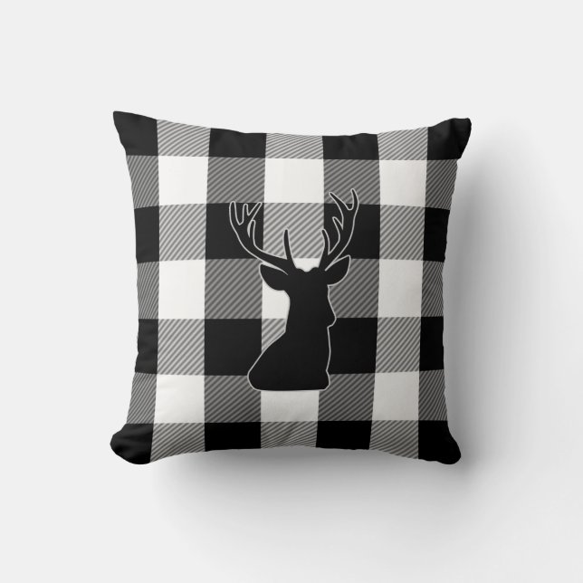 Buffalo Check Zwart Wit | Rustieke Plaid Herten Kussen (Voorkant)