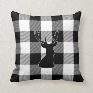 Buffalo Check Zwart Wit Rustieke Plaid Herten Kussen