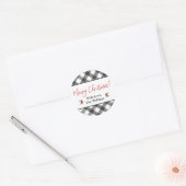 Buffalo Check Zwart & Wit Vrolijk Kerstfeest Custo Ronde Sticker (Envelop)