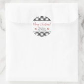 Buffalo Check Zwart & Wit Vrolijk Kerstmis Custom Ronde Sticker (Tas)