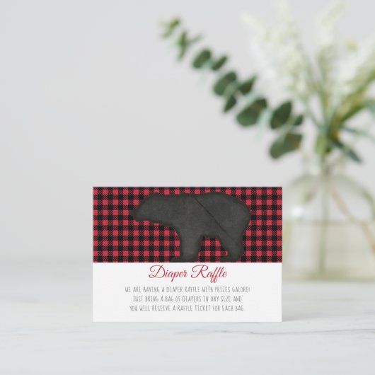 Buffalo Check Zwarte Beer Baby Jongen Luier Raffle Informatiekaartje (Staand voorkant)
