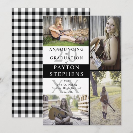 Buffalo controleert foto zwart | Witte Afstuderen Aankondiging (Voorkant / Achterkant)