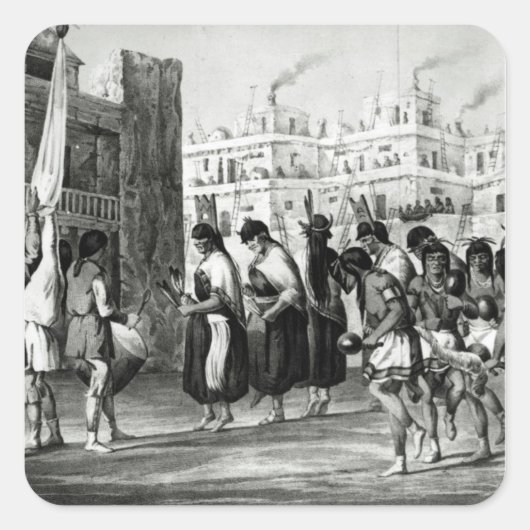 Buffalo Dance bij Pueblo de Zuni Vierkante Sticker (Voorkant)