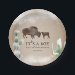 Buffalo Desert Sneeuwcactus Winter Baby shower Papieren Bordje<br><div class="desc">Desert winter baby shower thema met illustratie van mama en baby buffel bizon in sneeuw met sneeuw bedekte cactus</div>