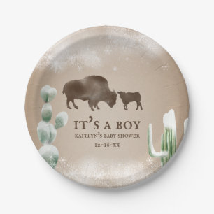 Buffalo Desert Sneeuwcactus Winter Baby shower Papieren Bordje