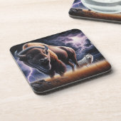 Buffalo en Wolf in een onweersbui met bliksem Bier Onderzetter (Linkerzijde)