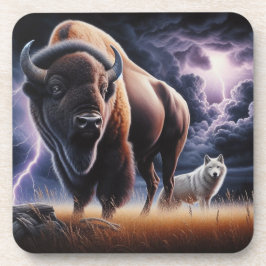Buffalo en Wolf in een onweersbui met bliksem Bier Onderzetter
