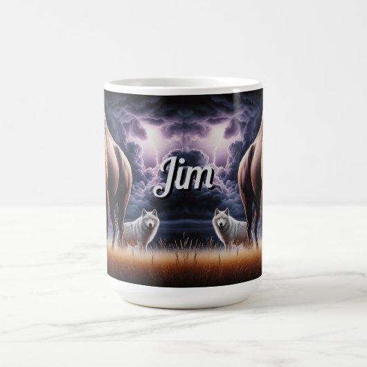 Buffalo en Wolf in een onweersbui met bliksem Koffiemok (Center)
