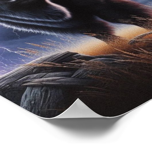 Buffalo en Wolf in een onweersbui met bliksem Poster (Hoek)