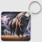 Buffalo en Wolf in een onweersbui met bliksem Sleutelhanger (Achterkant)