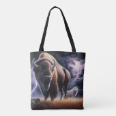 Buffalo en Wolf in een onweersbui met bliksem Tote Bag (Achterkant)