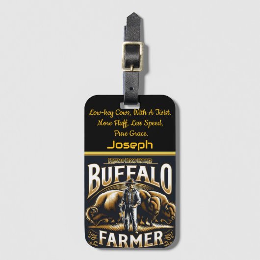 Buffalo Farmer is trots op zijn majestueuze bizon Bagagelabel (Voorkant (verticaal))