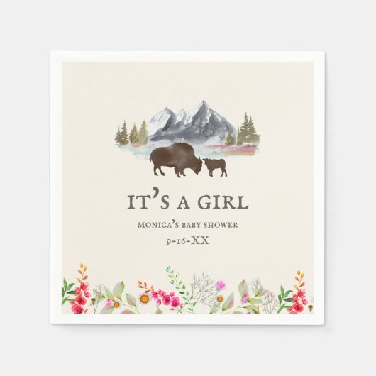 Buffalo Floral Mountains Girl Baby shower Servet (Voorkant)