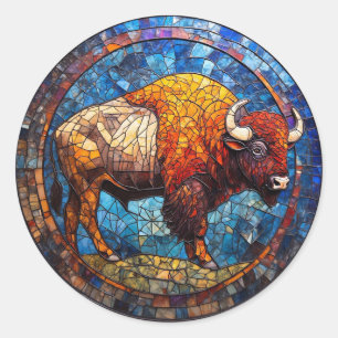 Buffalo Gebrandschilderd Glas Kunstwerk Natuur Lie Ronde Sticker