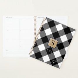 Buffalo Geplakt monogram Naam zwart wit Planner