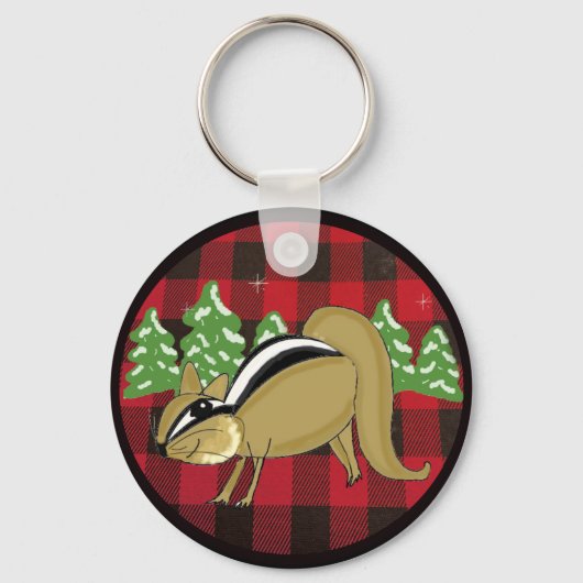 Buffalo geruite boschipmunk kerst sleutelhanger (Voorkant)