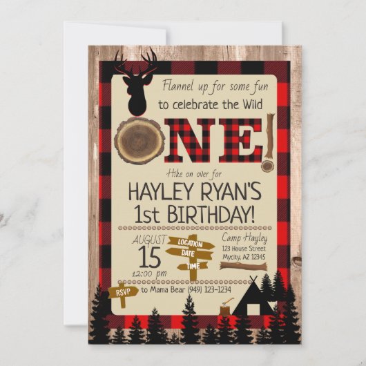 Buffalo geruite flanel Wild One Hert 1e verjaardag Kaart (Voorkant)