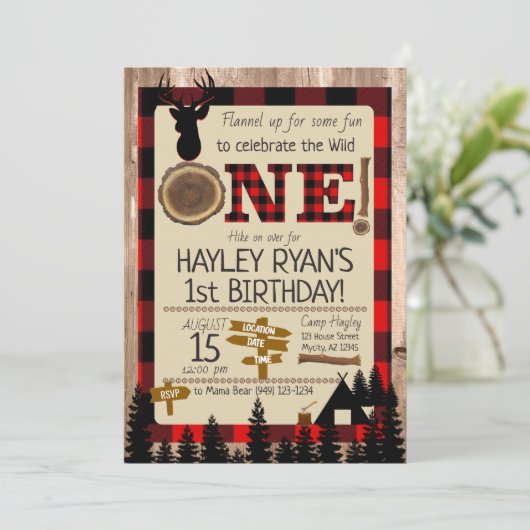 Buffalo geruite flanel Wild One Hert 1e verjaardag Kaart (Staand voorkant)
