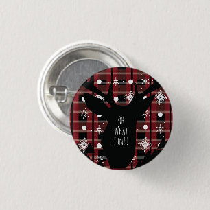 Buffalo geruite herten sneeuwvlokken kerstfeestje ronde button 3,2 cm
