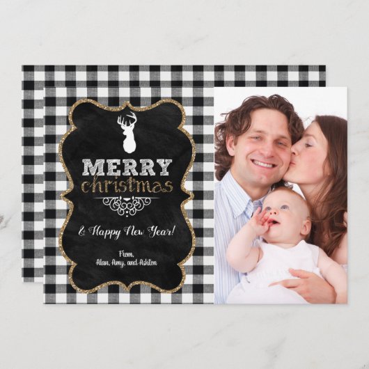 Buffalo geruite kerstfoto kaart (Voorkant / Achterkant)