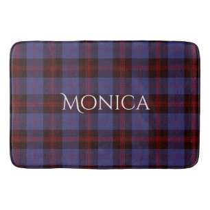 Buffalo geruite navyblauw rood monogram naam badmat