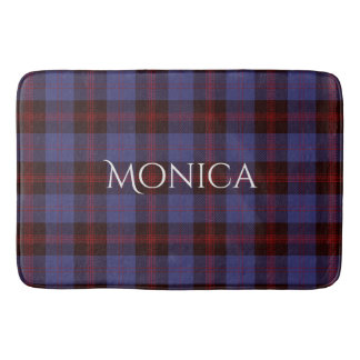 Buffalo geruite navyblauw rood monogram naam badmat
