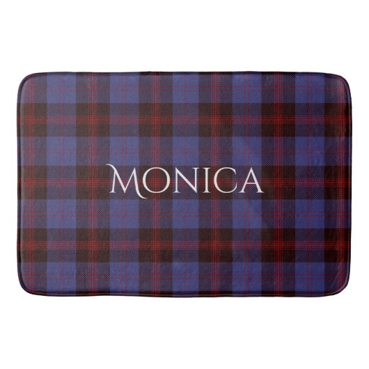 Buffalo geruite navyblauw rood monogram naam badmat (Voorkant)