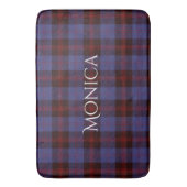 Buffalo geruite navyblauw rood monogram naam badmat (Voorkant Verticaal)